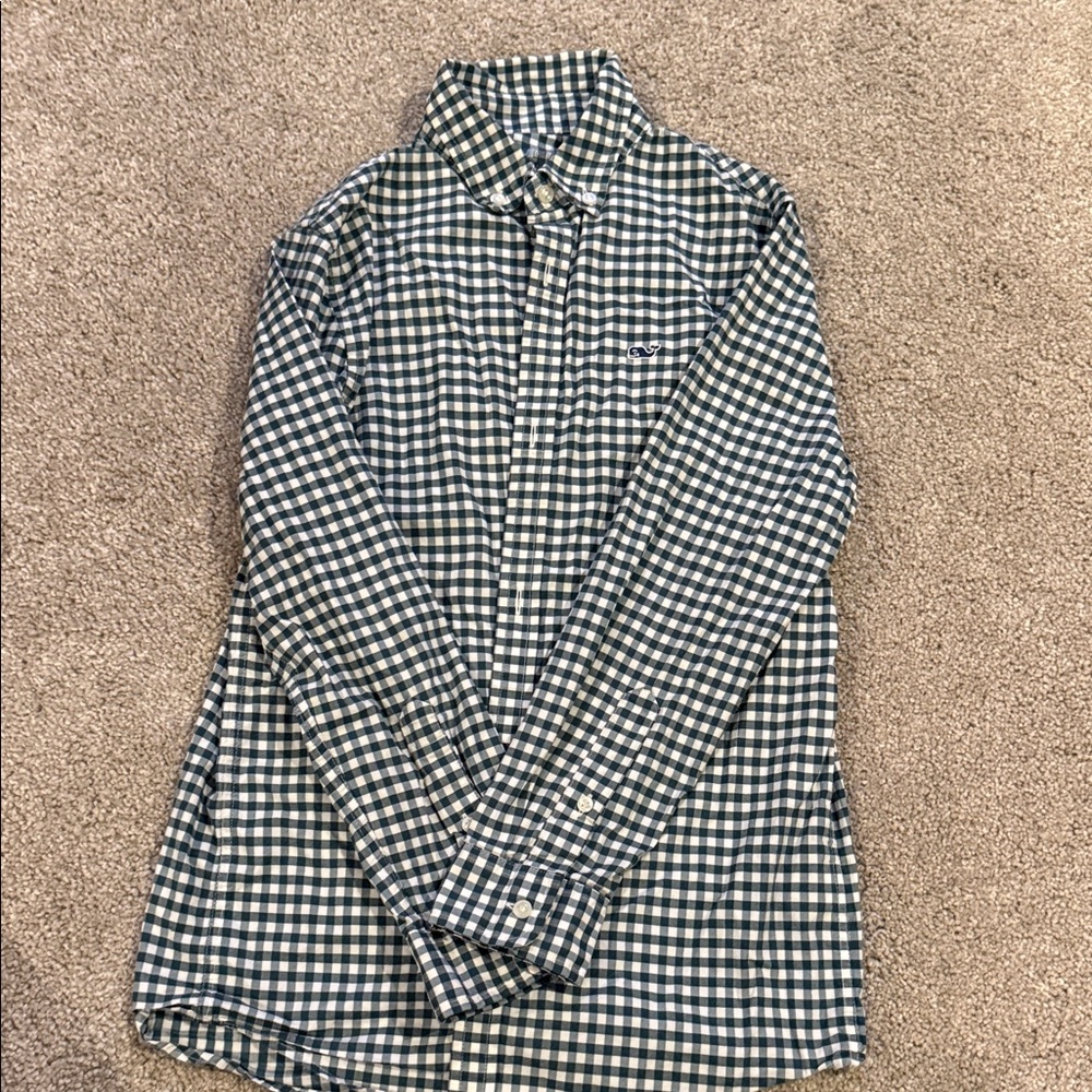 Vineyard Vines Navy and White Checkered Button Down Shirt